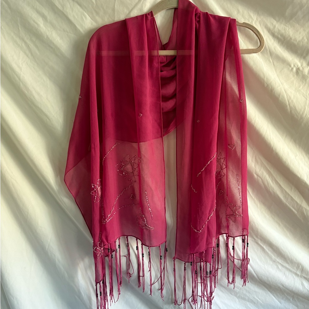 Vintage Pink Beaded Scarf